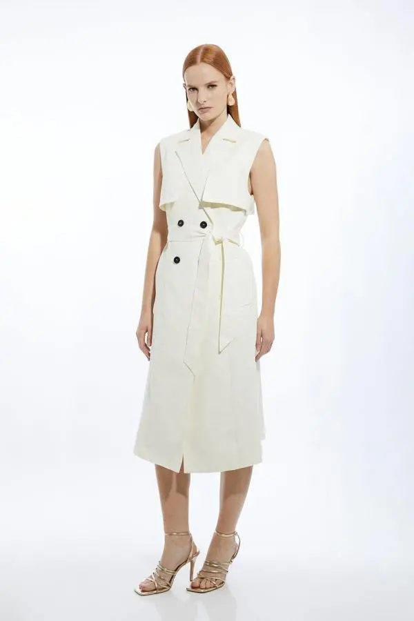 Tailored Sleeveless Belted Trench Coat