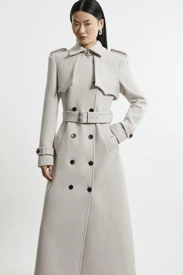 Italian Wool Tailored Belted Trench Maxi Coat