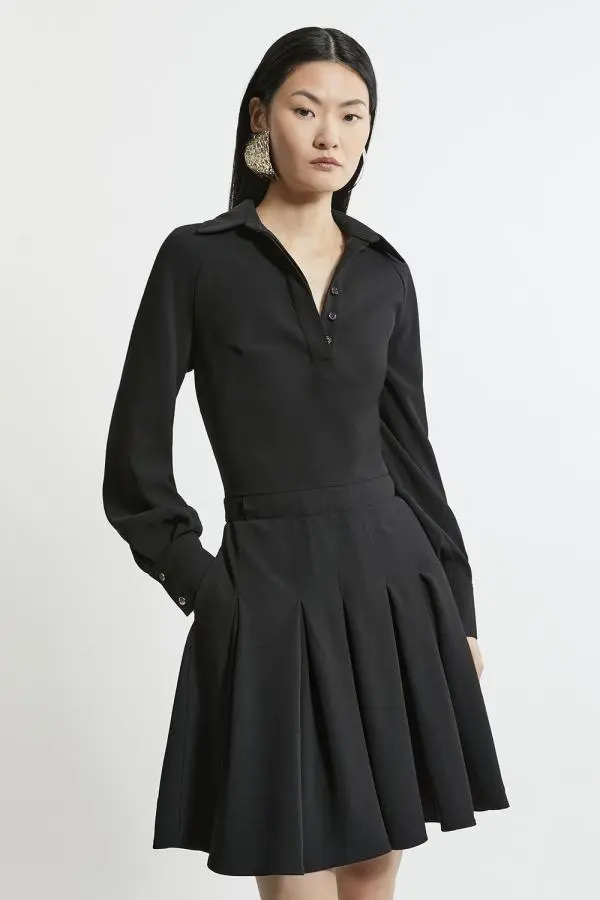 Tailored Crepe Pleated Mini Dress