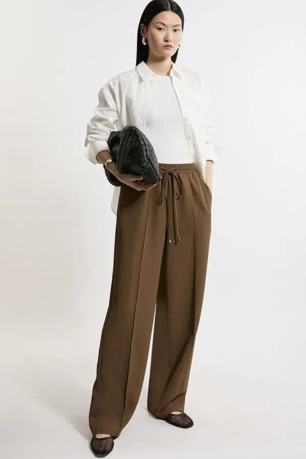 Twill Tie Waist Woven Straight Leg Trouser