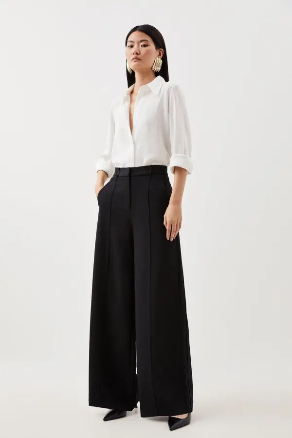 Premium Woven Viscose Crepe Wide Leg Trouser