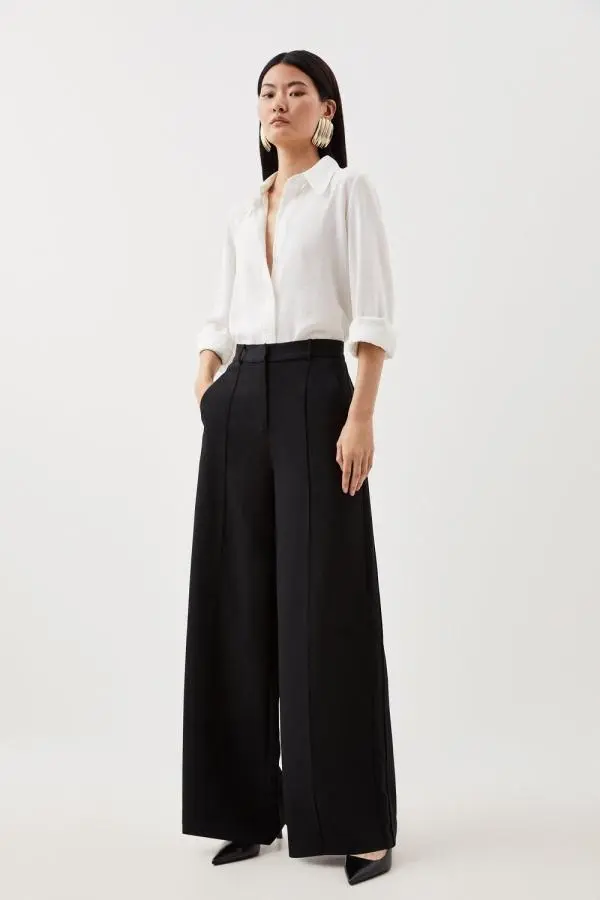 Premium Woven Viscose Crepe Wide Leg Trouser