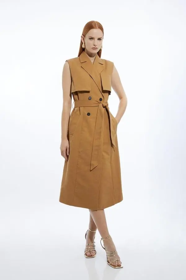 Tailored Sleeveless Belted Trench Coat