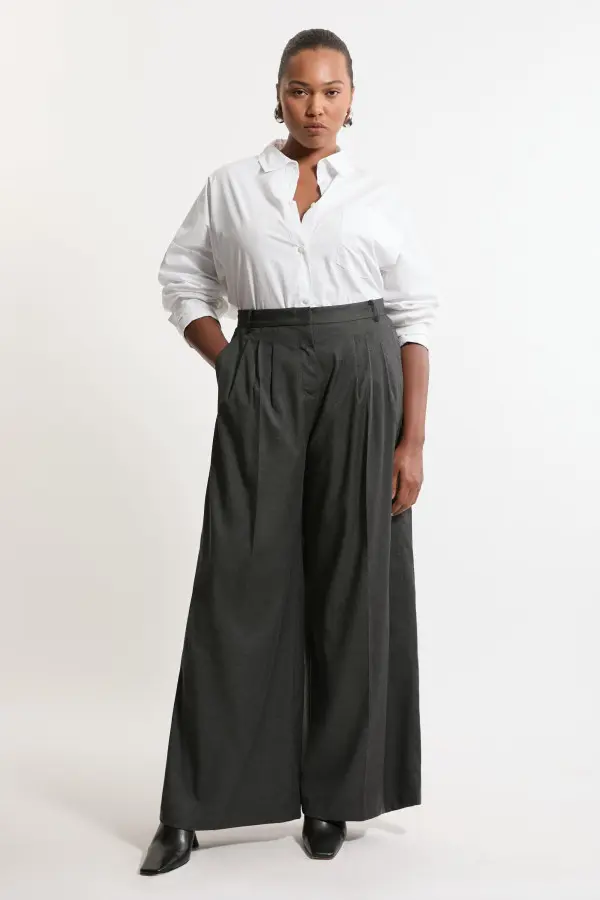 Plus Size Tailored Wide Leg Darted Trousers