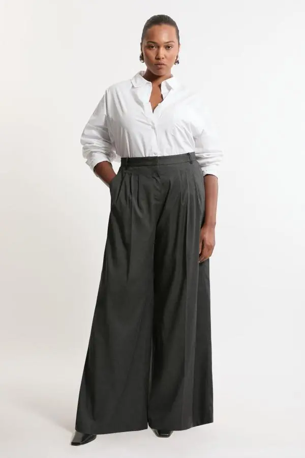 Plus Size Tailored Wide Leg Darted Trousers