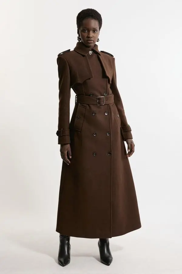 Italian Wool Tailored Belted Trench Maxi Coat