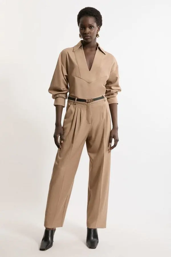 Tailored Cropped Straight Leg Darted Trousers