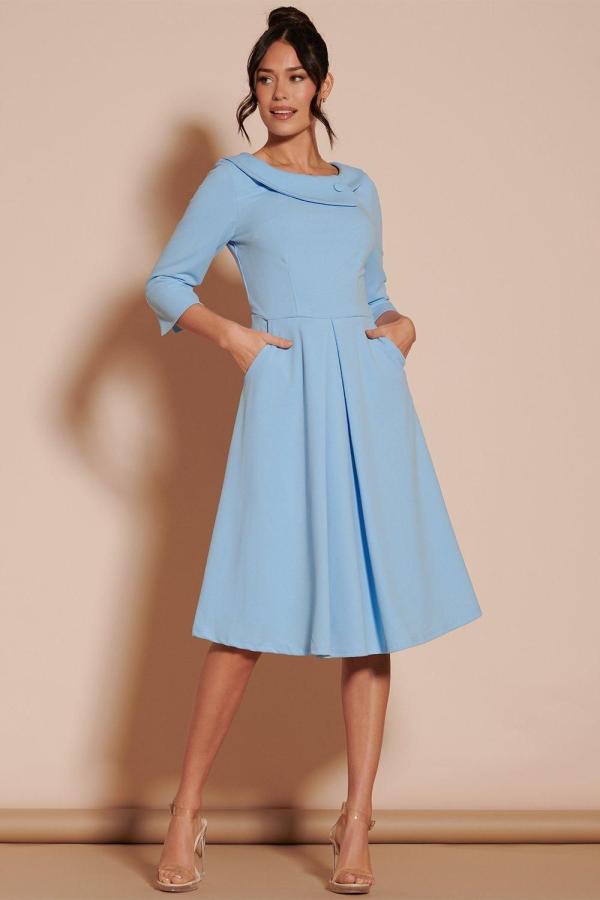 Fold Neckline Sleeved Midi Dress