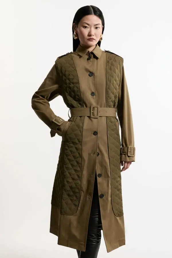 Quilted Panel Trench Coat