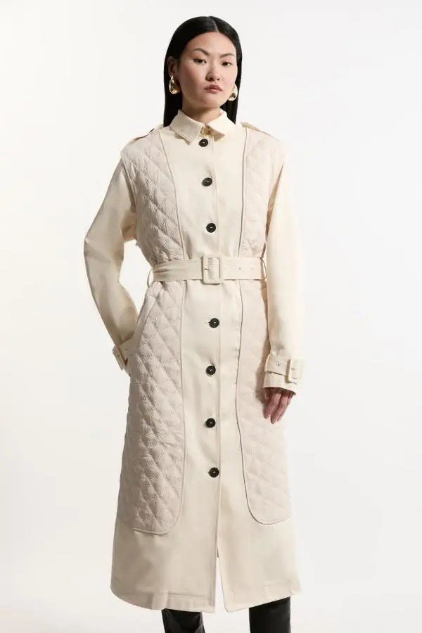 Quilted Panel Trench Coat