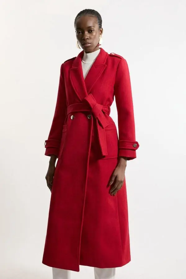 Tailored Wool Blend Belted Maxi Wrap Coat