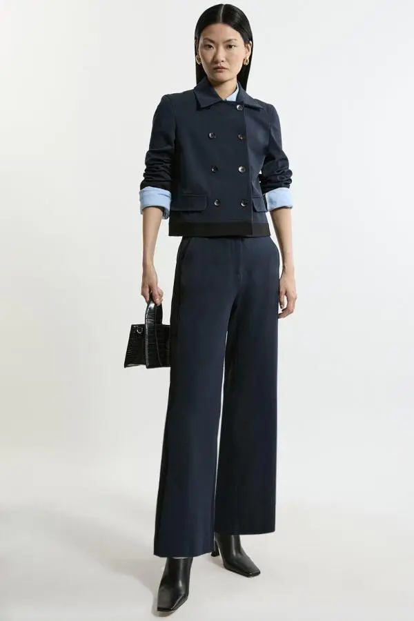 Compact Stretch Tailored High Waisted Slim Leg Trousers