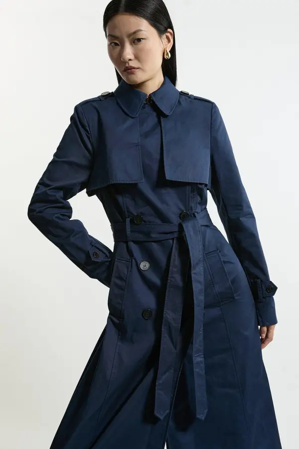 Tailored Wrap Storm Flap Belted Longline Trench Coat