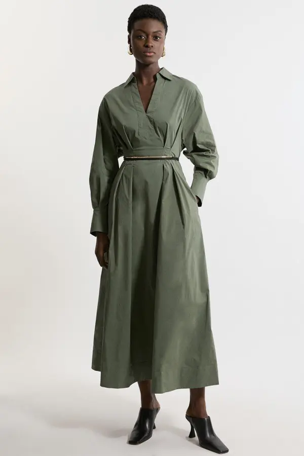 Poplin Balloon Sleeve Woven Shirt Dress