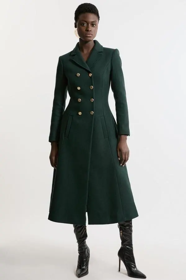 Premium Italian Manteco Wool Military Full Skirted Tailored Midaxi Coat