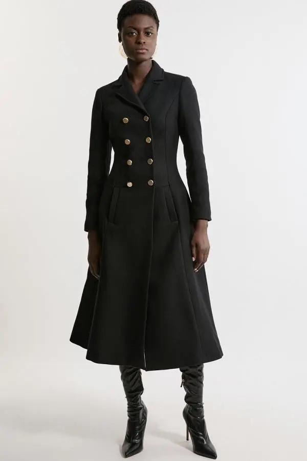 Premium Italian Manteco Wool Military Full Skirted Tailored Midaxi Coat