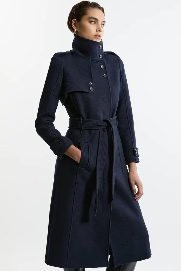 Premium ltalian Manteco Wool Belted Funnel Neck Tailored Midaxi Coat