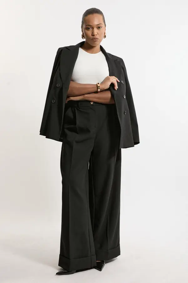 Plus Size Essential Tailored Wide Leg Trousers