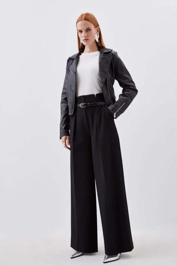 Petite Tailored Compact Stretch High Waist Wide Leg Trousers