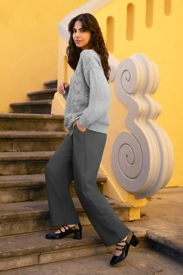 Grey Wide Leg Trousers