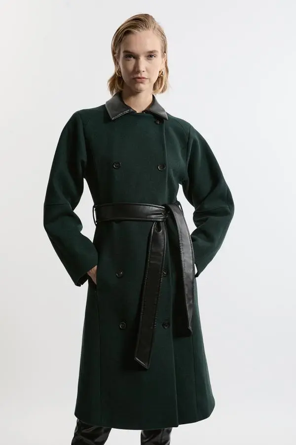 Premium Italian Manteco Wool Rounded Sleeve Belted Tailored Midi Coat