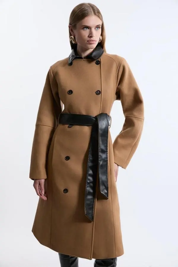 Premium Italian Manteco Wool Rounded Sleeve Belted Tailored Midi Coat