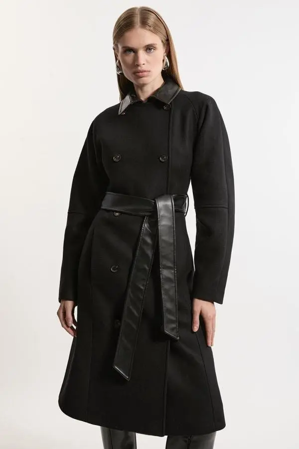 Premium Italian Manteco Wool Rounded Sleeve Belted Tailored Midi Coat