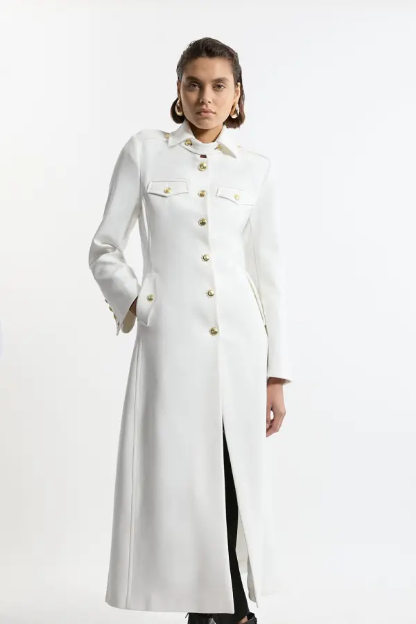 Compact Stretch Military Tailored Maxi Coat