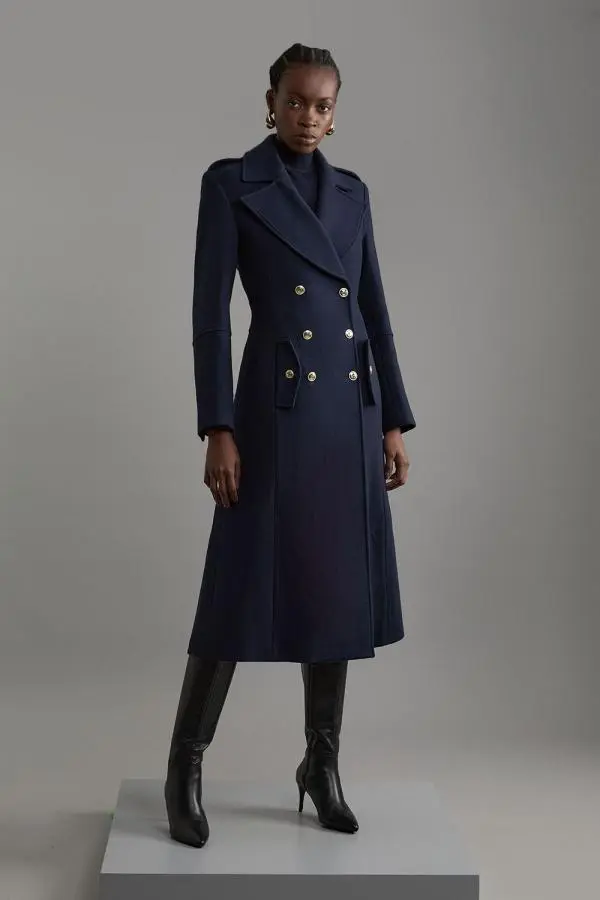 Premium Italian Manteco Wool Military Double Breasted Tailored Midaxi Coat