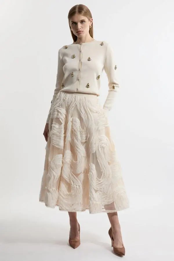 Lydia Millen Textured Ruffle Midaxi Woven Prom Skirt