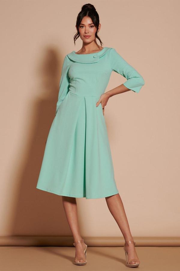 3/4 Sleeve Fold Neck Midi Dress