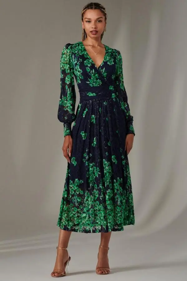 Dalia Symmetrical Print Lace Maxi Dress