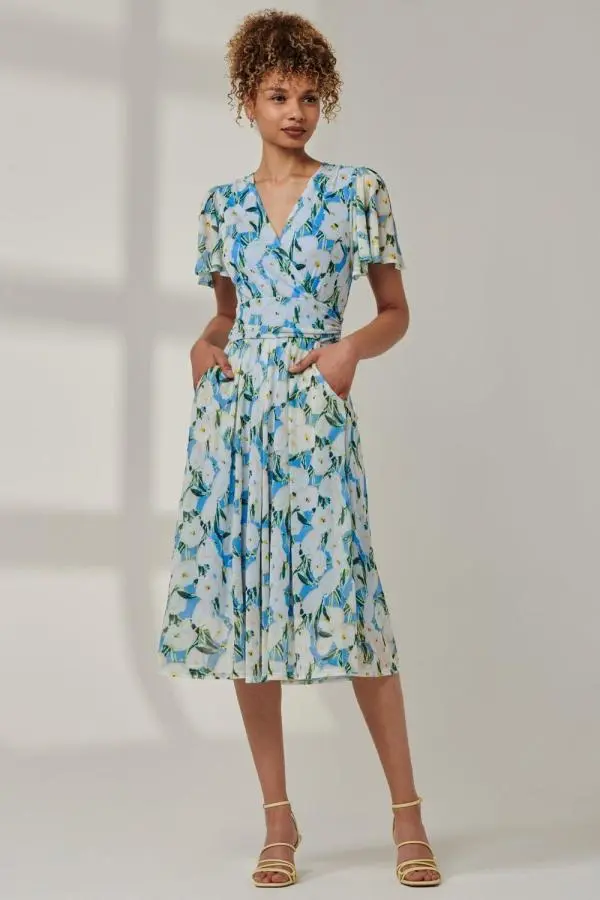 Kairi Floral Print Mesh Midi Dress