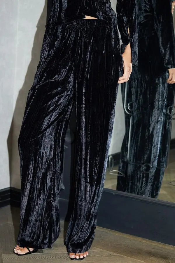 Crinkle Velvet Wide Leg Trousers