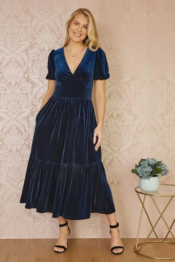 Navy Velvet Midi Dress