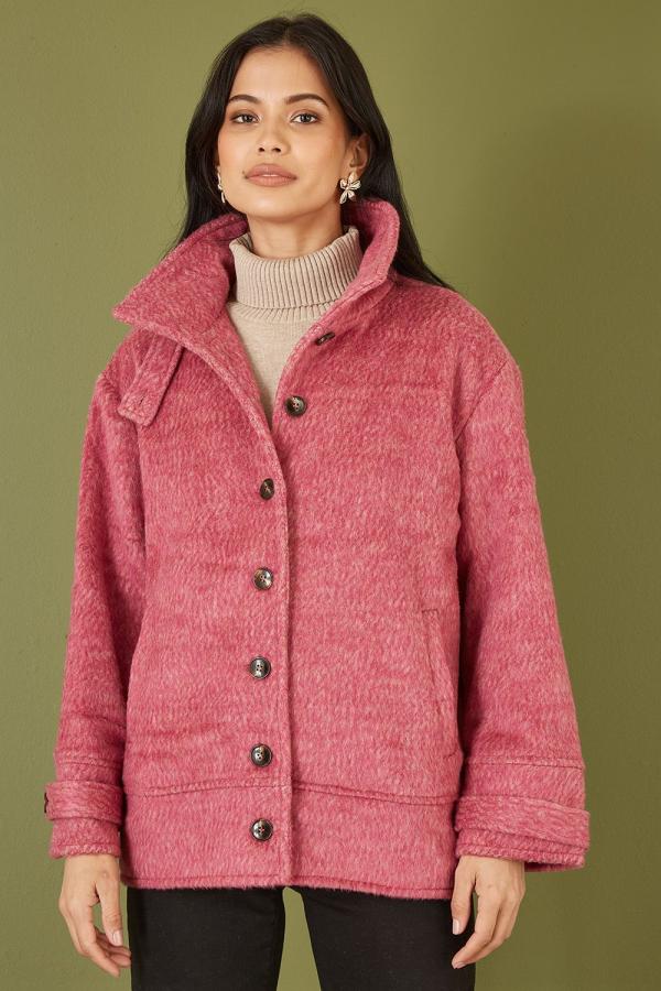 Pink Oversize Fit Button Up Jacket With High Collar