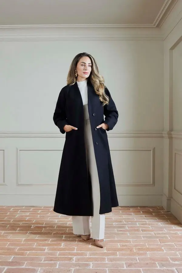 Lydia Millen Petite Premium Italian Manteco Wool Rounded Sleeve Skirted Tailored Midaxi Coat