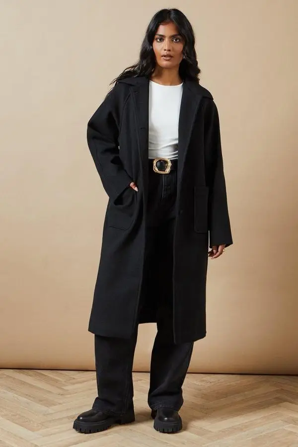 Self Covered Button Midi Dolly Coat