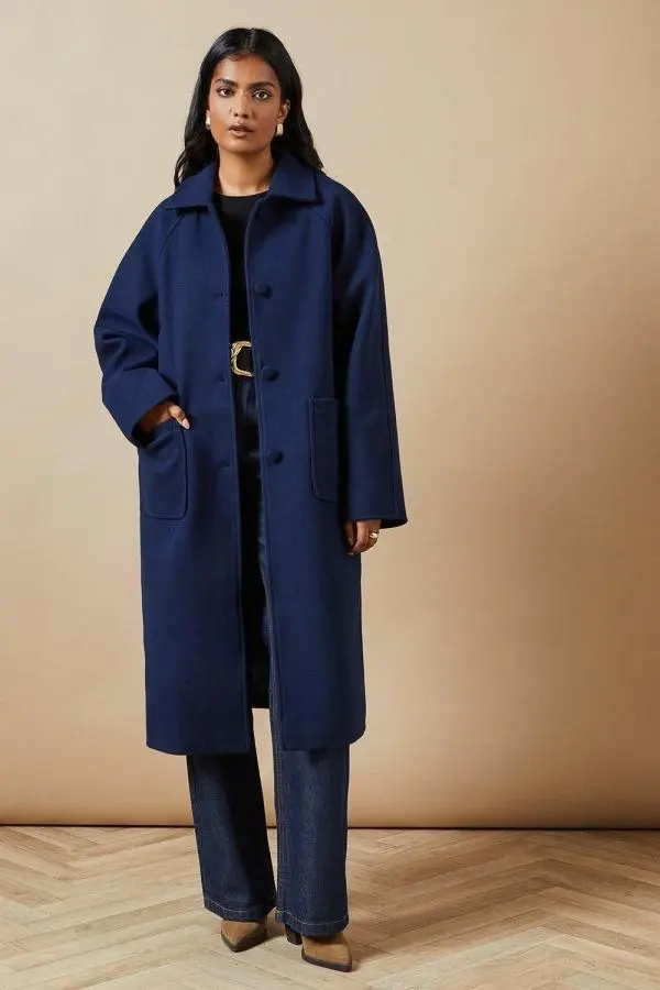 Self Covered Button Midi Dolly Coat