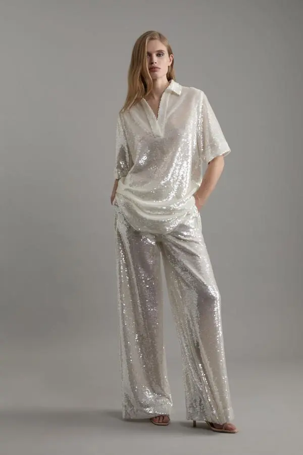 Tall Sequin Woven Wide Leg Trouser