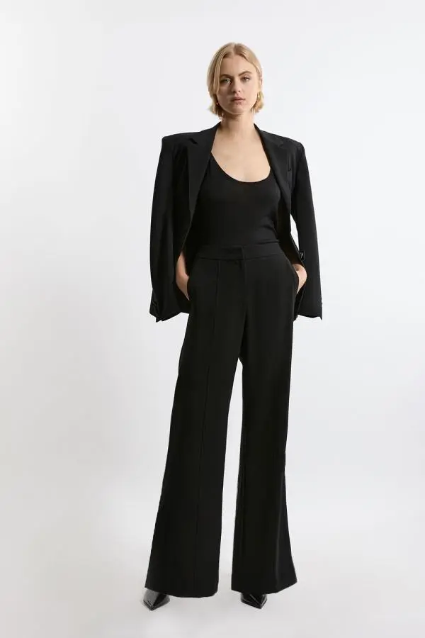 Petite Tailored Crepe Seam Detail Straight Leg Trousers