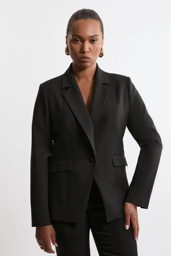 Plus Size Tailored Twill Single Breasted Jacket