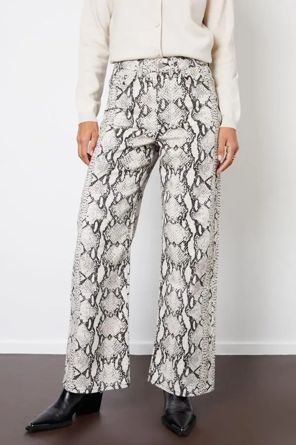 'Soleil' Snake Print Wide Leg Denim Jeans