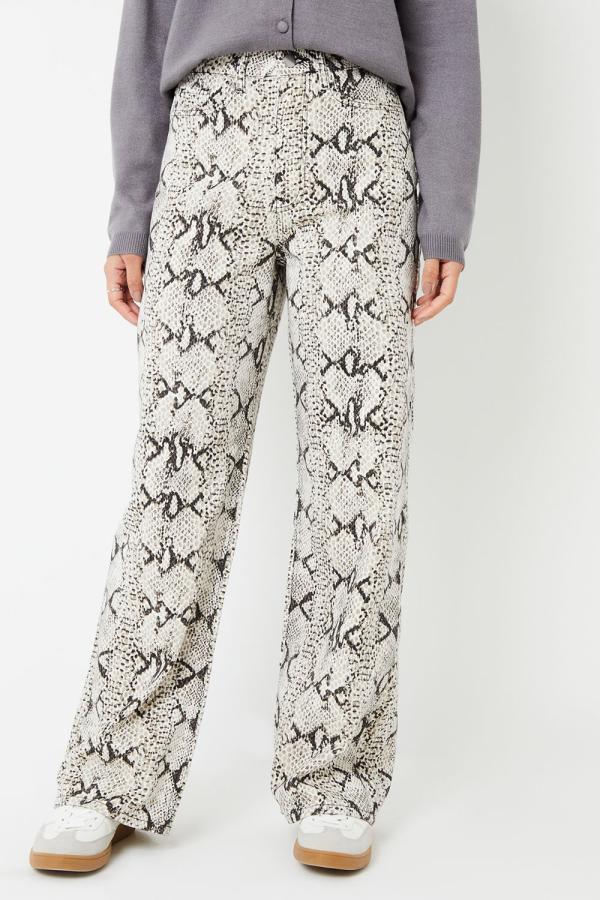 'Soleil' Snake Print Wide Leg Denim Jeans