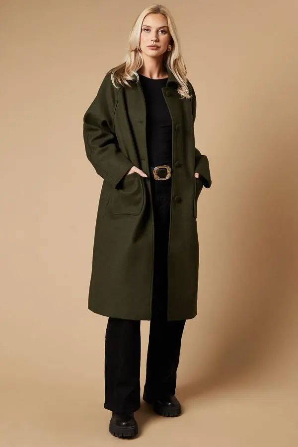 Self Covered Button Midi Dolly Coat