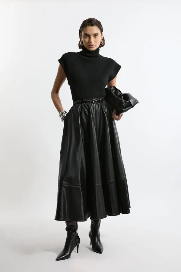 Faux Leather Full Maxi Skirt