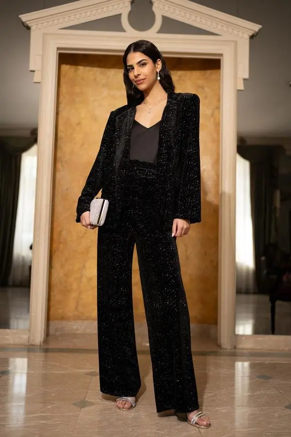 Black Velvet Sparkle Oversize Blazer