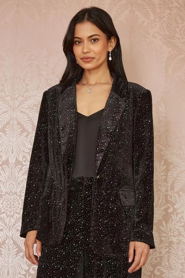 Black Velvet Sparkle Oversize Blazer