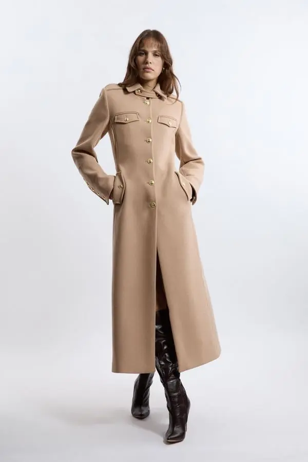 Premium Italian Manteco Wool Military Tailored Maxi Coat