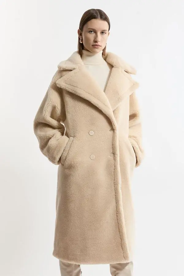 Petite Faux Fur Teddy Longline Coat